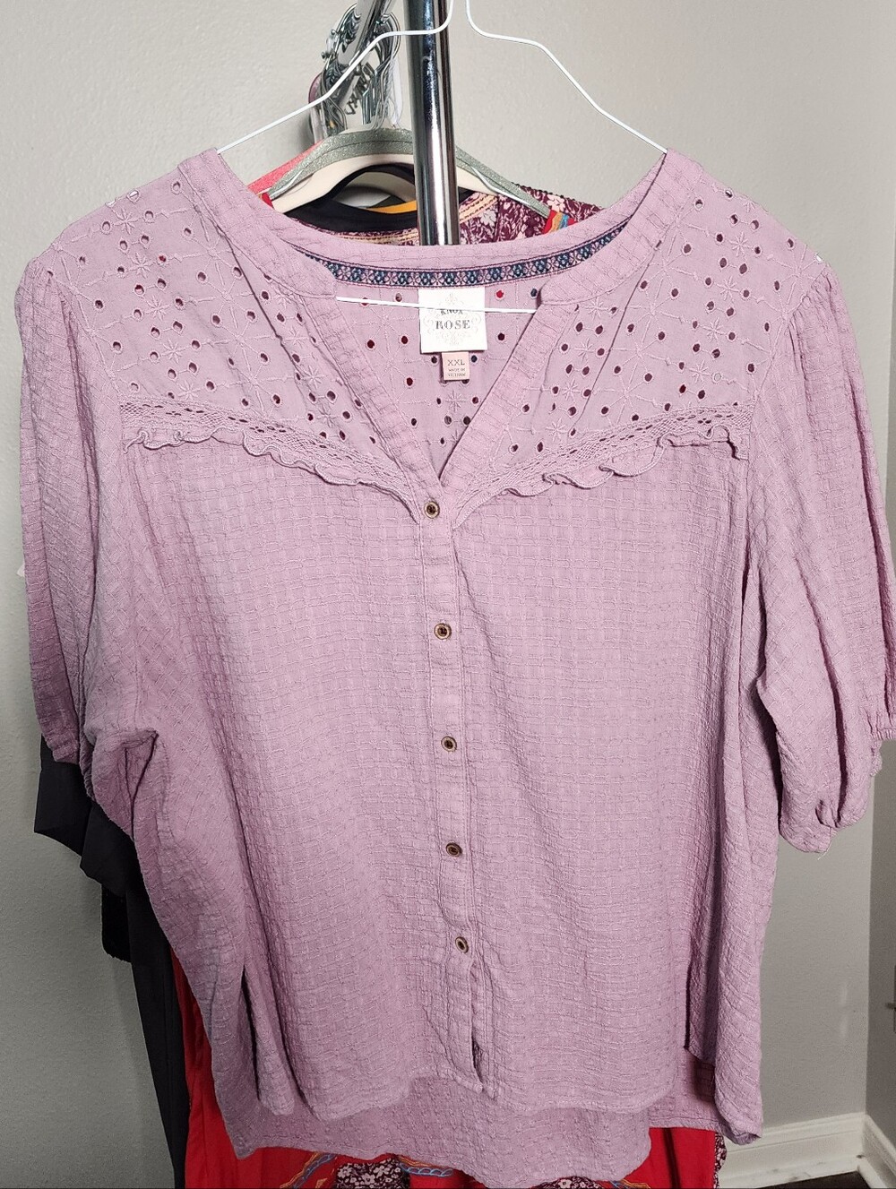 Knox Rose Lavender Eyelet Button Front Blouse Women’s XXL - Picture 2 of 5